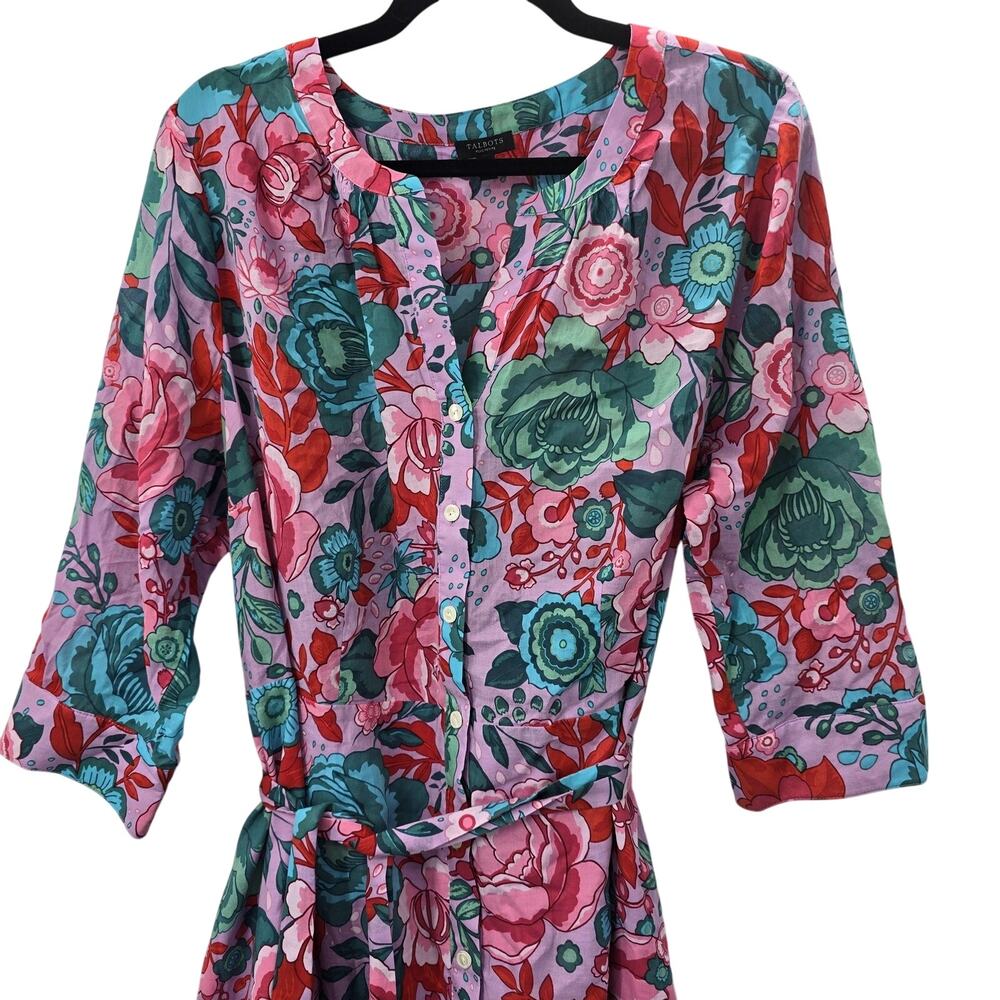Talbots Pink Floral Shirt Midi Dress Cotton Lined Plus Petite 18W - Picture 5 of 13